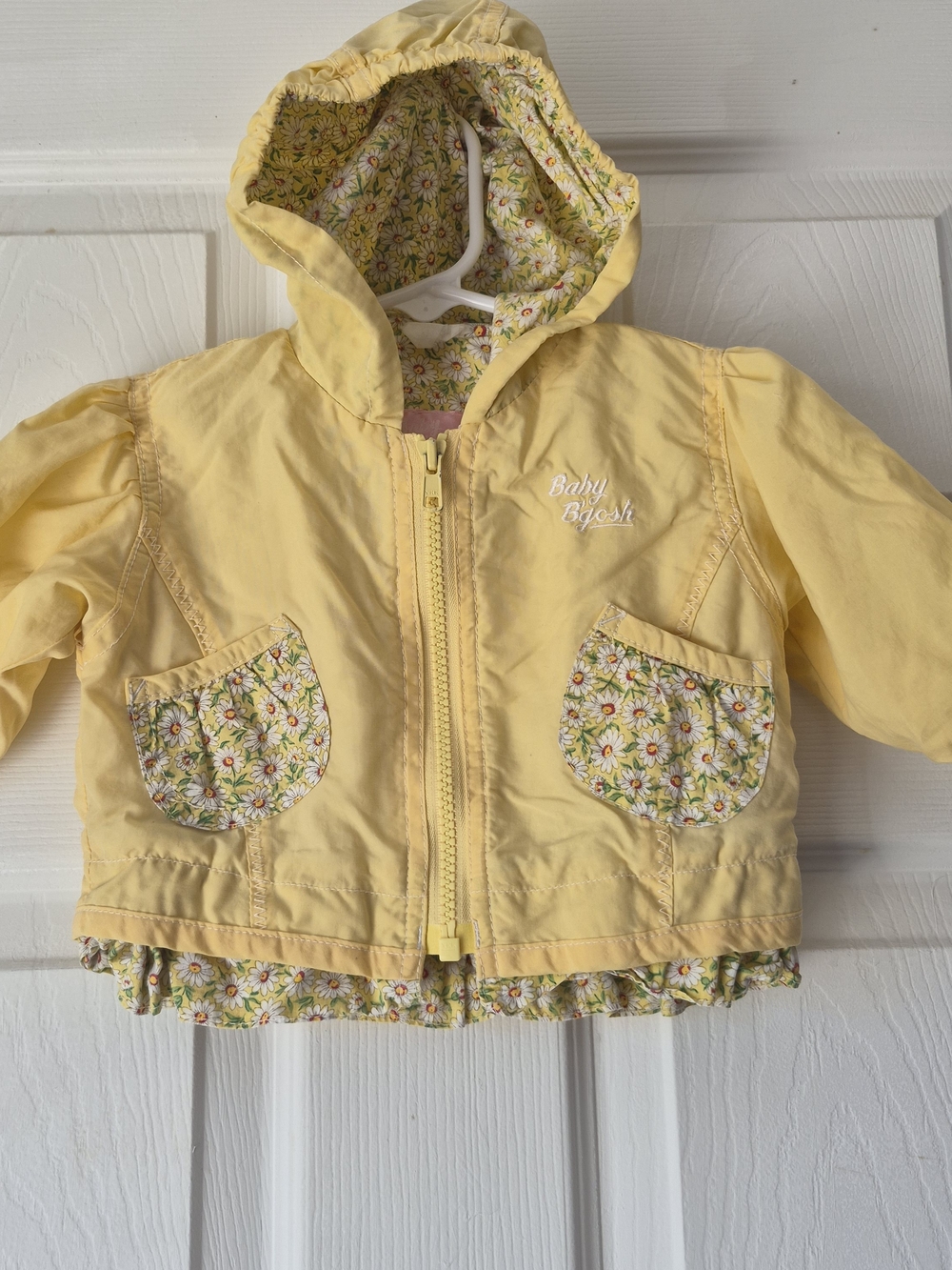 Baby B'gosh Yellow Hooded Floral-Trim Puffer Jacket for Kids